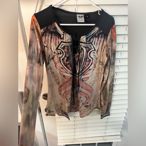 Harley Davidson Women's Eagle Shield Allover Print Long Sleeve Top-Size Med - Picture 6 of 8